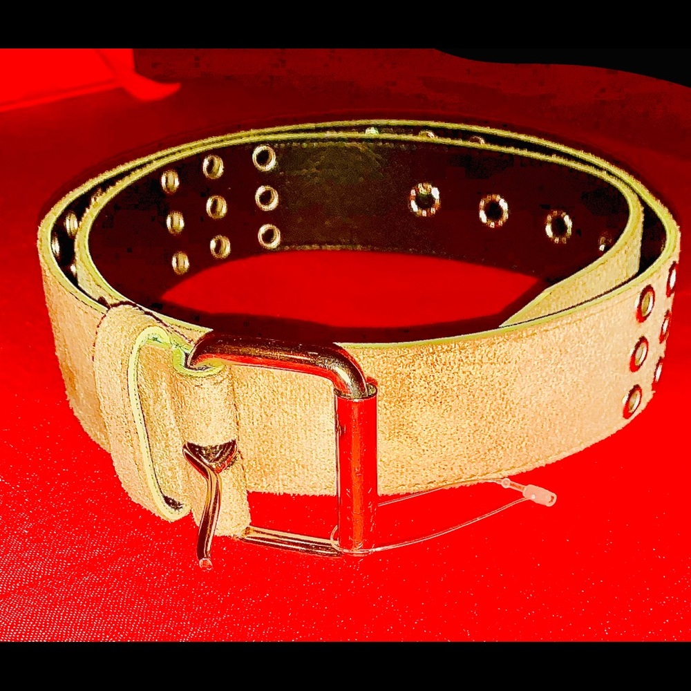 Suede Wide Grommet Belt in Tan